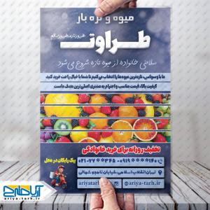 نمونه طراحی تراکت میوه و تره بار طراوت