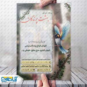 نمونه طراحی تراکت پرنده سرای بهشت پرندگان