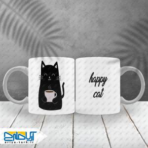 طرح لایه باز ماگ سابلیمیشن گربه قهوه در دست