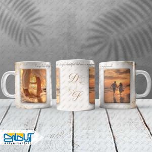 طرح لایه باز ماگ زوجی عاشقانه تم طلایی کرم